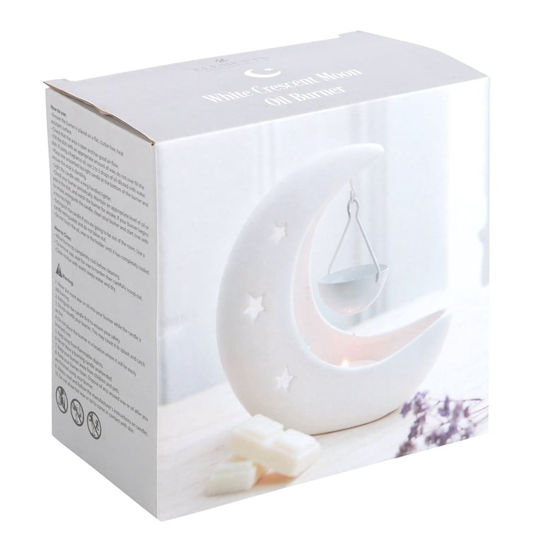 White Crescent Moon Hanging Oil Burner - Fragrance Oil Diffuser with Celestial Design