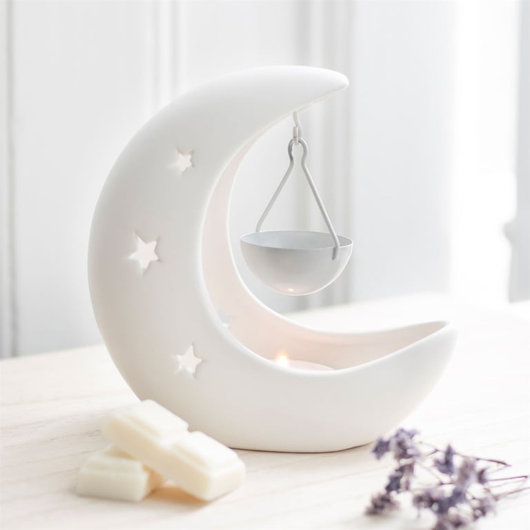 White Crescent Moon Hanging Oil Burner - Fragrance Oil Diffuser with Celestial Design