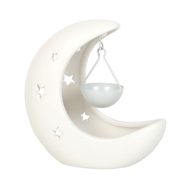 White Crescent Moon Hanging Oil Burner - Fragrance Oil Diffuser with Celestial Design