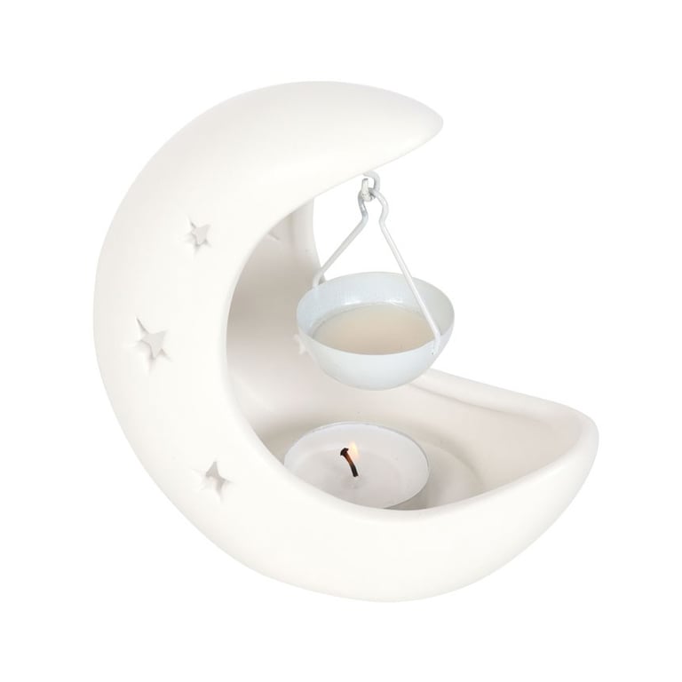White Crescent Moon Hanging Oil Burner - Fragrance Oil Diffuser with Celestial Design