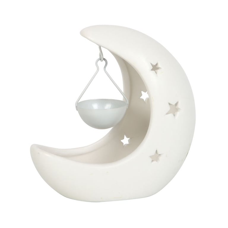 White Crescent Moon Hanging Oil Burner - Fragrance Oil Diffuser with Celestial Design