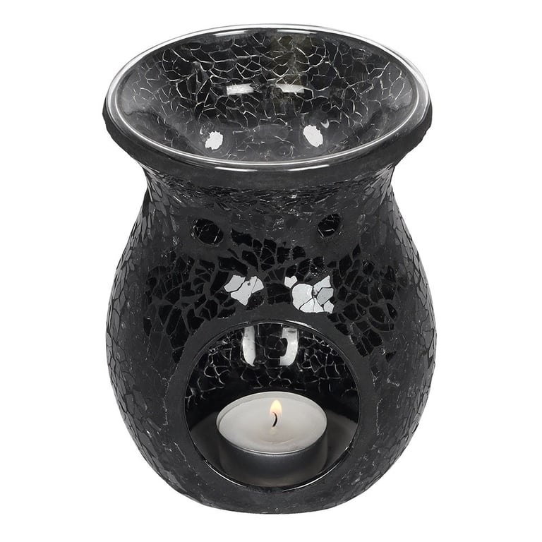 Large Black Crackle Oil Burner & Wax Warmer - Elegant Home Decor Candle Warmer