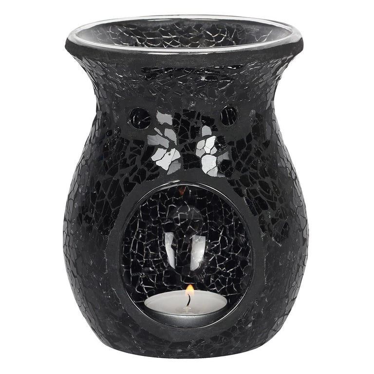 Large Black Crackle Oil Burner & Wax Warmer - Elegant Home Decor Candle Warmer