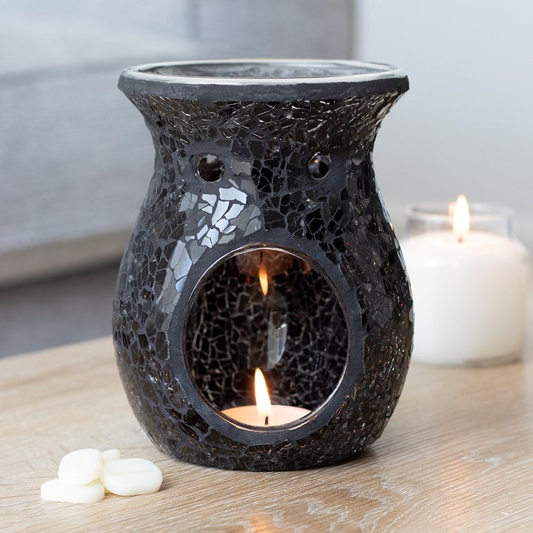 Large Black Crackle Oil Burner & Wax Warmer - Elegant Home Decor Candle Warmer