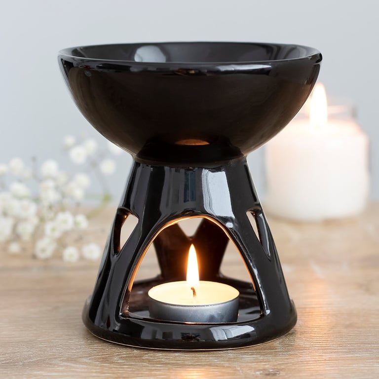 Black Oil Burner and Wax Warmer - Modern Home Decor with Simple Design