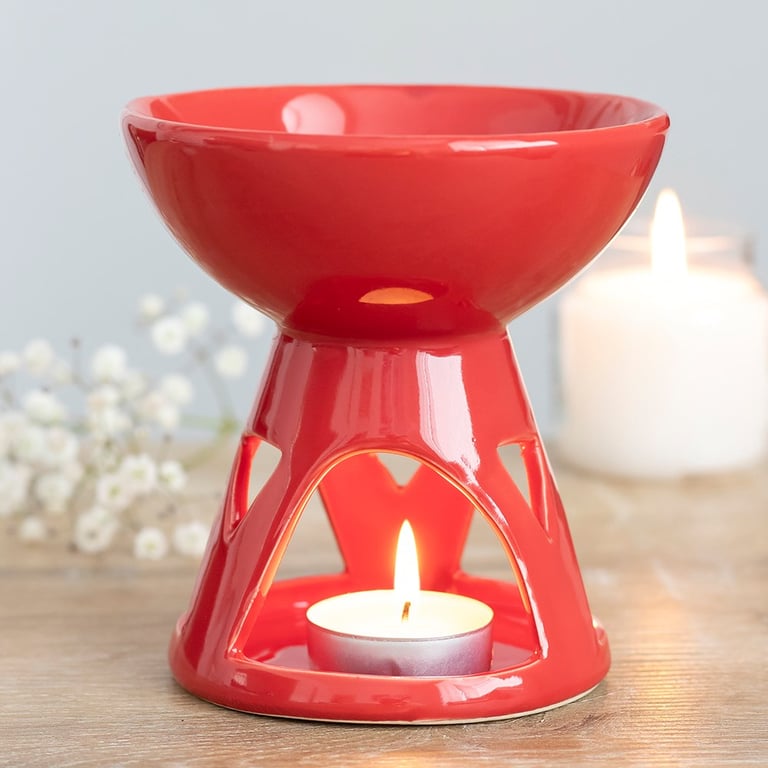 Red Deep Bowl Oil Burner and Wax Warmer - Modern Home Decor Candle Alternative