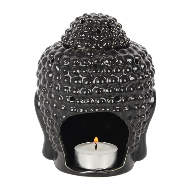 Black Buddha Head Oil Burner - Spiritual Home Decor Candle Holder