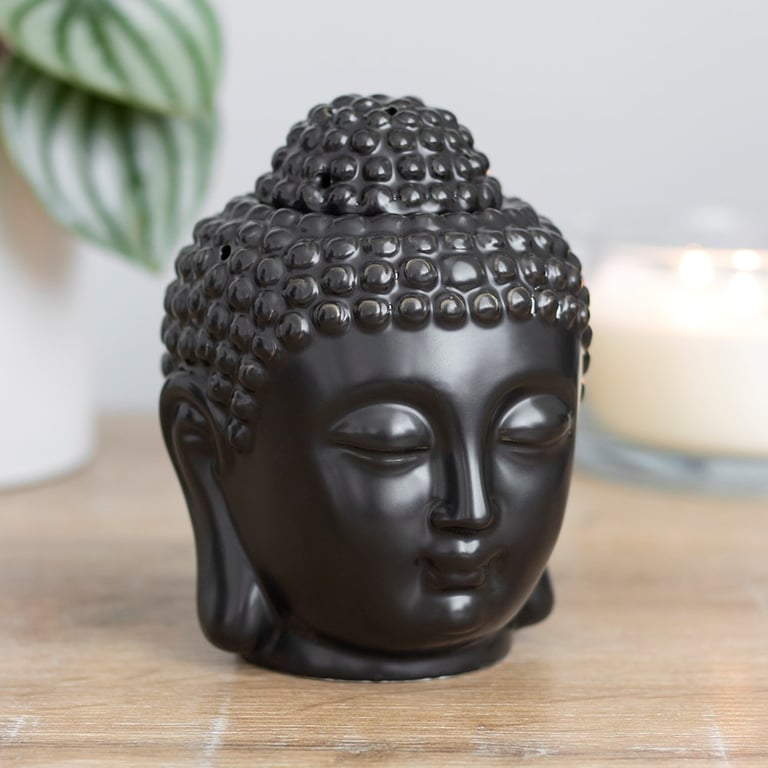 Black Buddha Head Oil Burner - Spiritual Home Decor Candle Holder