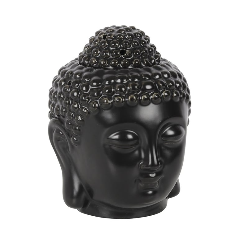 Black Buddha Head Oil Burner - Spiritual Home Decor Candle Holder