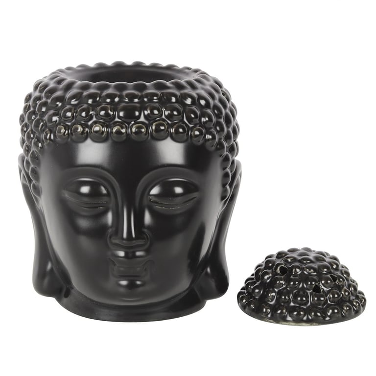 Black Buddha Head Oil Burner - Spiritual Home Decor Candle Holder