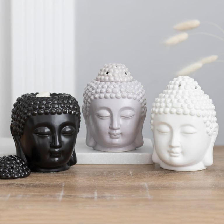Black Buddha Head Oil Burner - Spiritual Home Decor Candle Holder