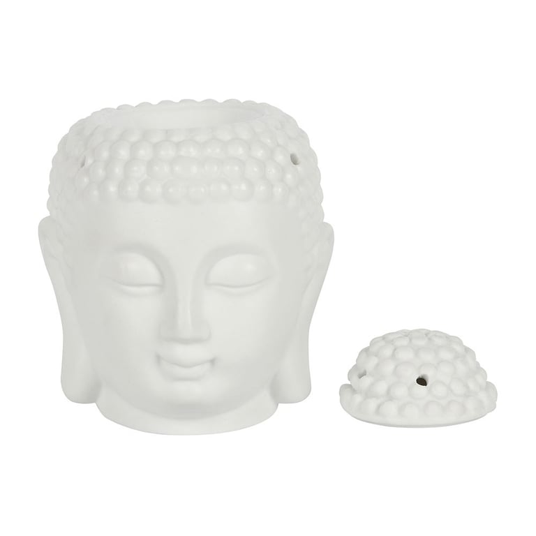 White Buddha Head Oil Burner - Meditation Home Decor & Spiritual Decoration Oil Lamp