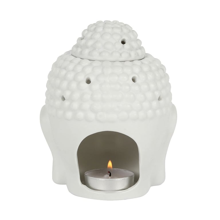 White Buddha Head Oil Burner - Meditation Home Decor & Spiritual Decoration Oil Lamp