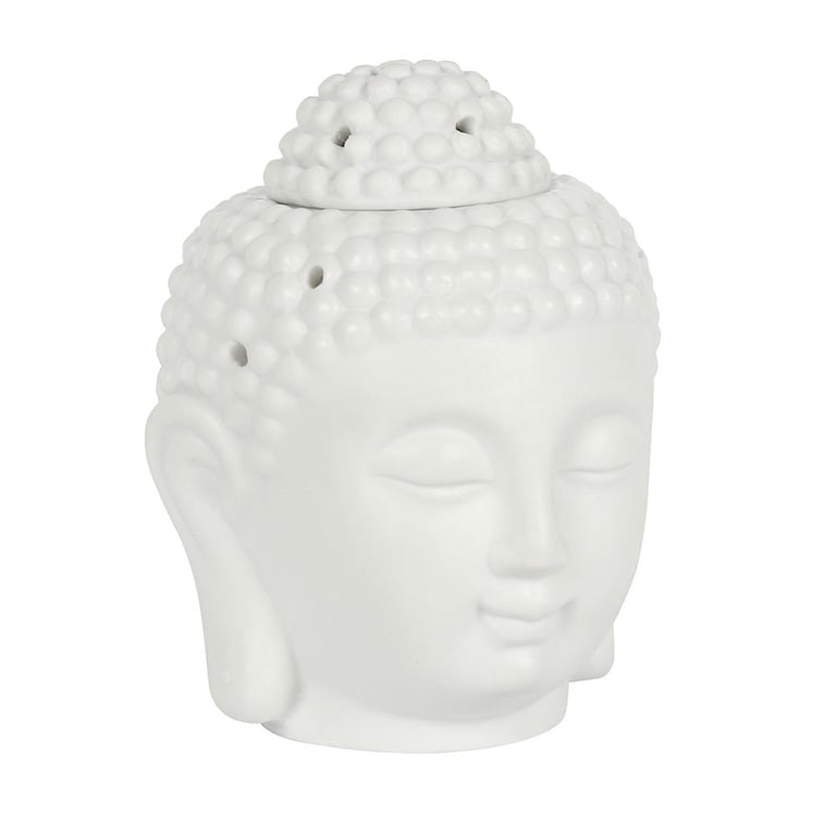White Buddha Head Oil Burner - Meditation Home Decor & Spiritual Decoration Oil Lamp