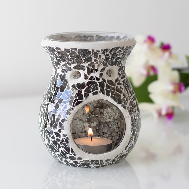 Small Gunmetal Grey Oil Burner & Wax Warmer - Crackle Effect Home Decor Gift