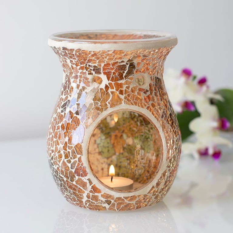 Large Brown Crackle Oil Burner & Wax Warmer - Home Fragrance Diffuser