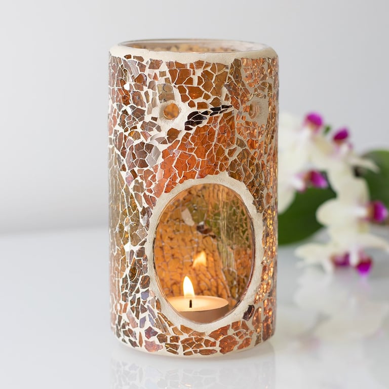 Brown Pillar Crackle Oil Burner & Wax Melt Warmer - Home Fragrance Decor