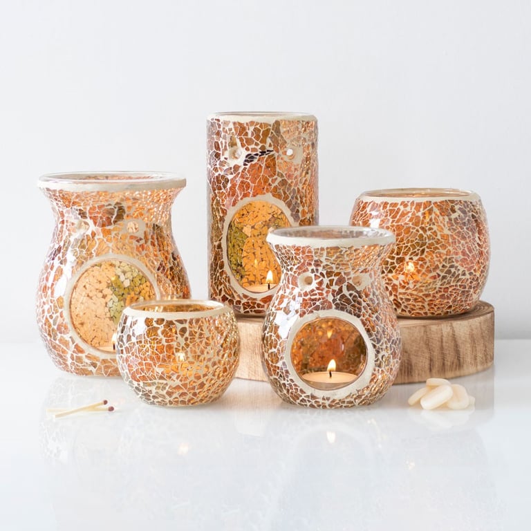Brown Pillar Crackle Oil Burner & Wax Melt Warmer - Home Fragrance Decor