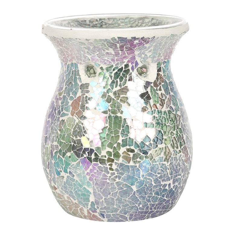 Large Light Blue Iridescent Crackle Oil Burner and Wax Warmer - Elegant Home Decor Glass Oil Lamp