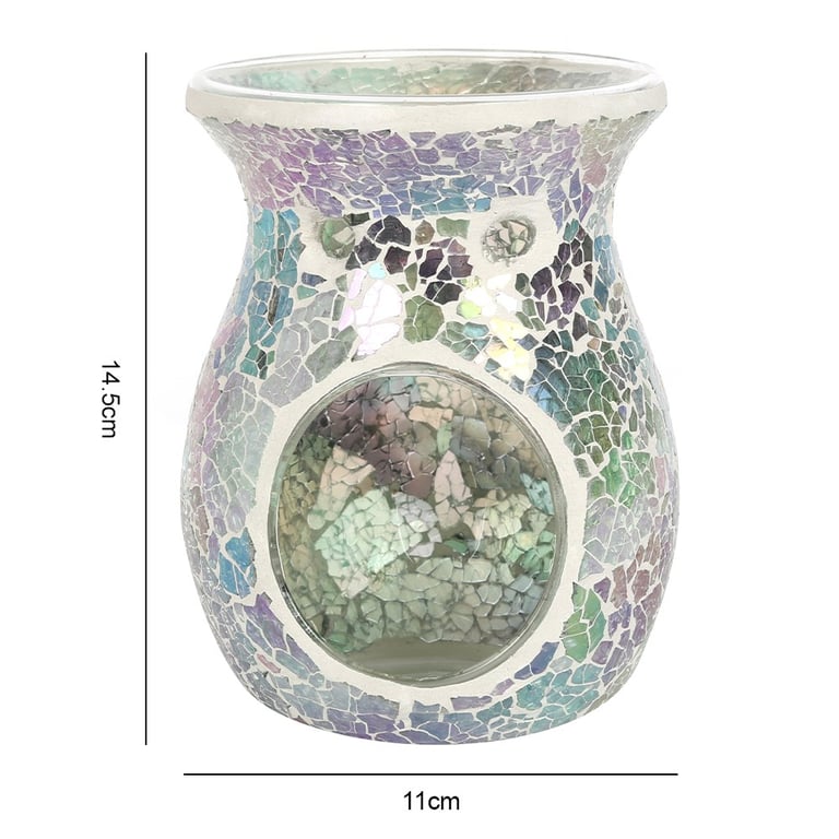 Large Light Blue Iridescent Crackle Oil Burner and Wax Warmer - Elegant Home Decor Glass Oil Lamp