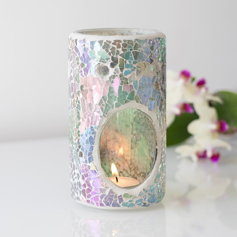 Light Blue Iridescent Crackle Oil Burner & Wax Warmer