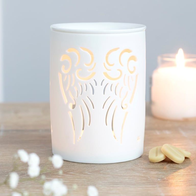 White Angel Wings Cut Out Oil Burner - Contemporary Home Decor with Calming Scent Capability