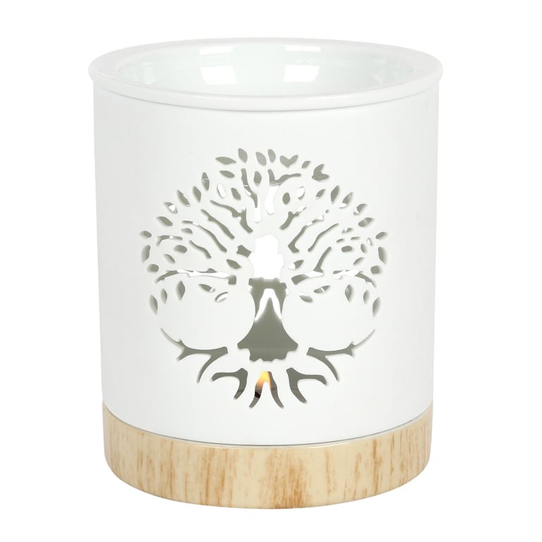 White Ceramic Tree of Life Oil Burner - Calming Home Fragrance Diffuser