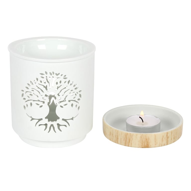 White Ceramic Tree of Life Oil Burner - Calming Home Fragrance Diffuser