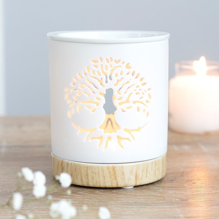 White Ceramic Tree of Life Oil Burner - Calming Home Fragrance Diffuser