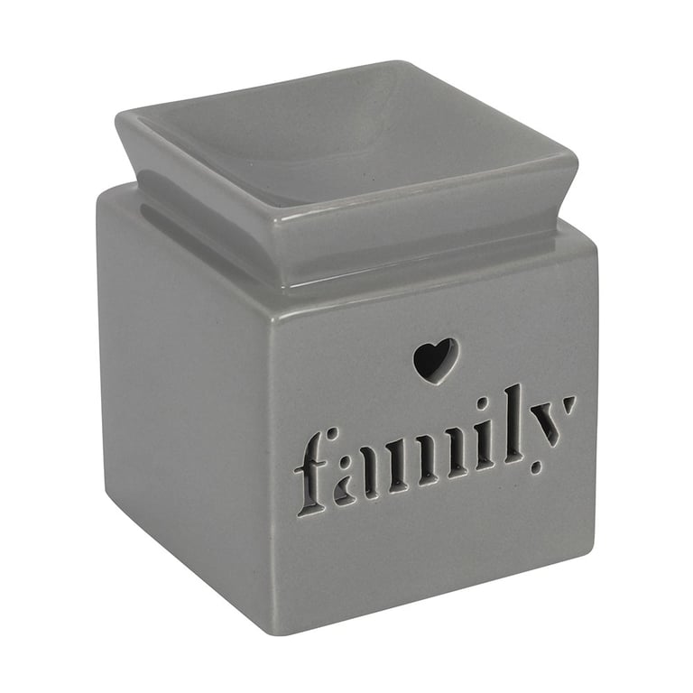 Grey Family Cut Out Oil Burner and Wax Warmer - Contemporary Design, Light Grey Ceramic