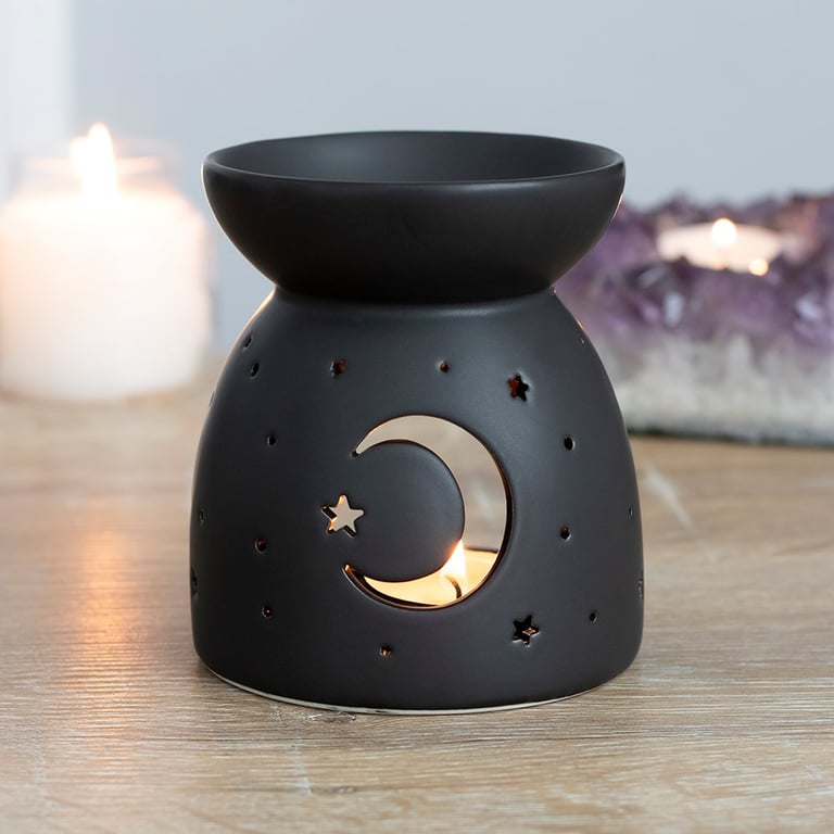 Black Mystical Moon Cut Out Ceramic Oil Burner