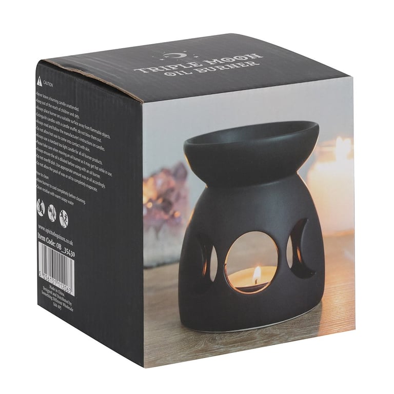 Black Triple Moon Cut Out Oil Burner - Ceramic with Matt Finish, Perfect for Halloween Decor