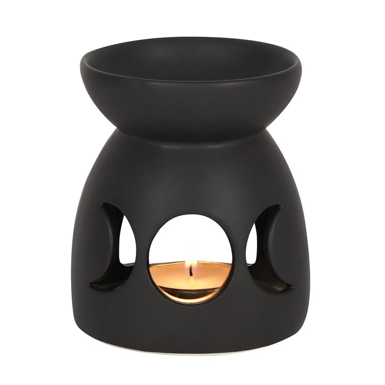 Black Triple Moon Cut Out Oil Burner - Ceramic with Matt Finish, Perfect for Halloween Decor