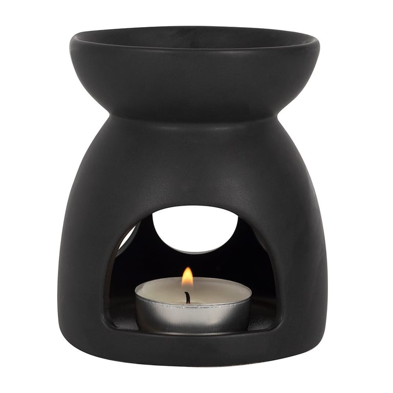Black Triple Moon Cut Out Oil Burner - Ceramic with Matt Finish, Perfect for Halloween Decor