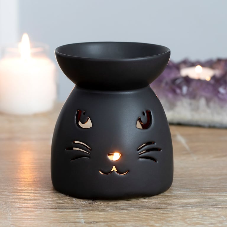 Black Cat Ceramic Oil Burner and Wax Warmer - Spooky Home Decor