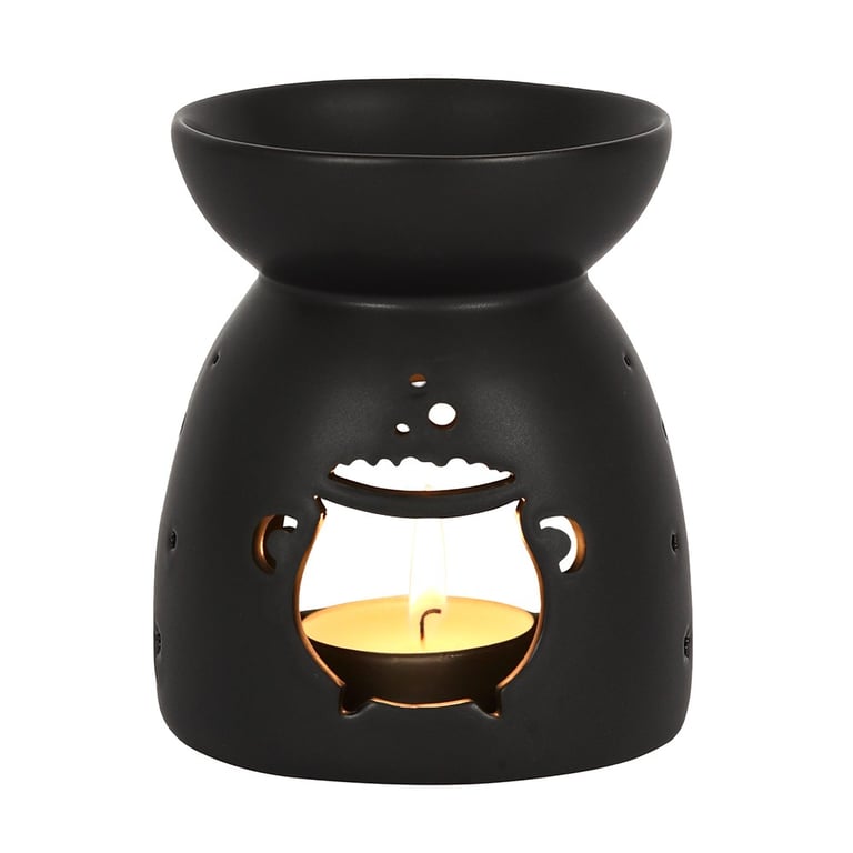 Black Ceramic Cauldron Cut Out Oil Burner - Perfect for Spooky Decor and Aromatherapy