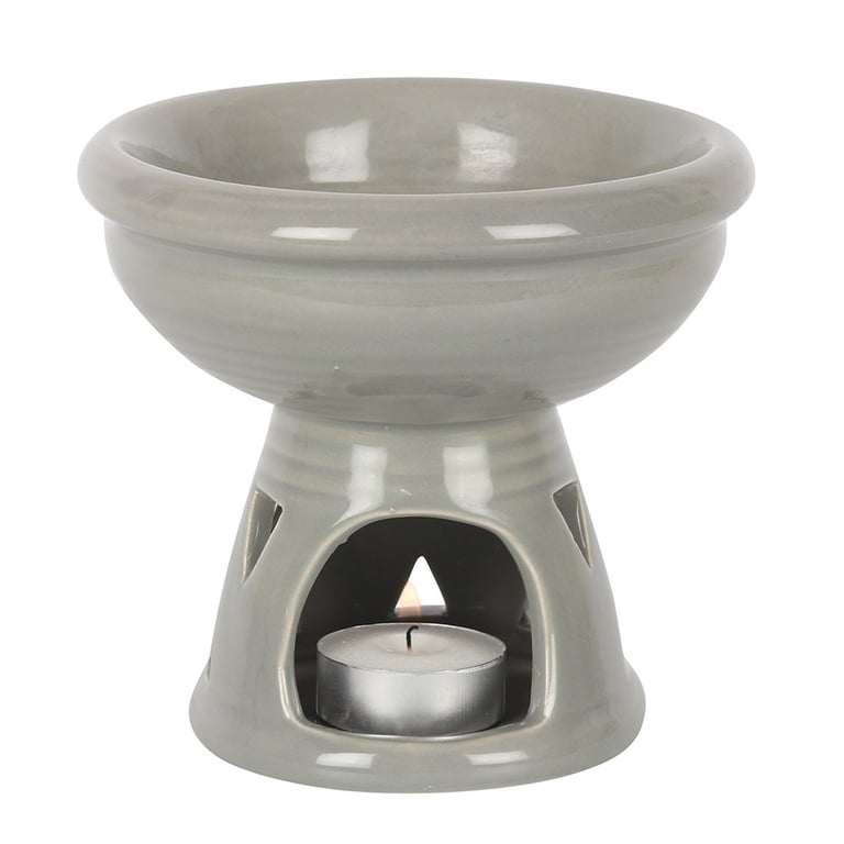 Grey Deep Bowl Ceramic Oil Burner and Wax Warmer with Triangle Cut Out Design for Home Fragrance