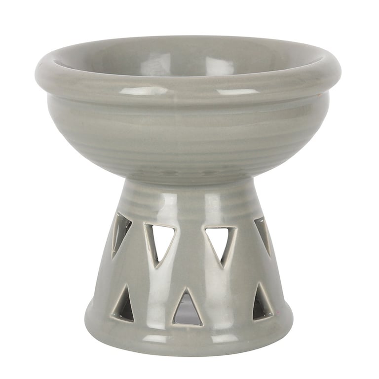Grey Deep Bowl Ceramic Oil Burner and Wax Warmer with Triangle Cut Out Design for Home Fragrance