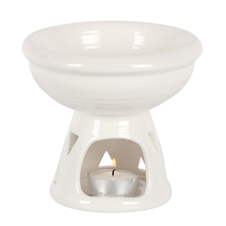 Off White Deep Bowl Ceramic Oil Burner and Wax Warmer for Home Fragrance