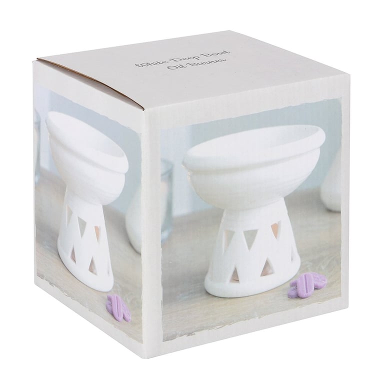 Off White Deep Bowl Ceramic Oil Burner and Wax Warmer for Home Fragrance