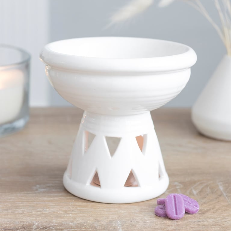 Off White Deep Bowl Ceramic Oil Burner and Wax Warmer for Home Fragrance