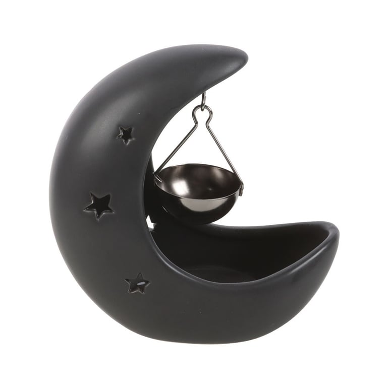 Black Crescent Moon Hanging Oil Burner - Ethereal Home Decor with Mystical Scent Oil Burner