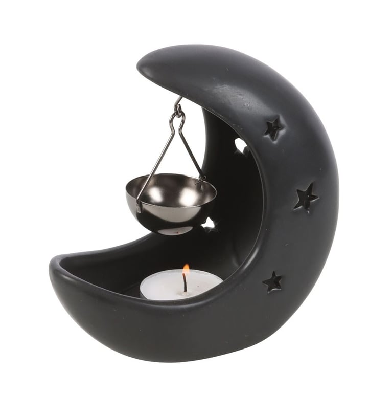 Black Crescent Moon Hanging Oil Burner - Ethereal Home Decor with Mystical Scent Oil Burner