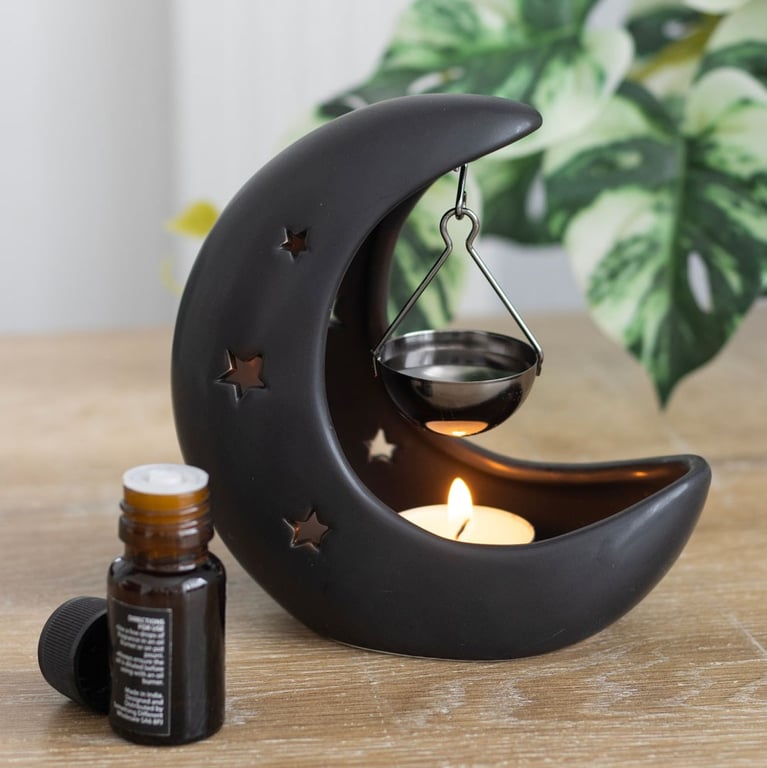 Black Crescent Moon Hanging Oil Burner - Ethereal Home Decor with Mystical Scent Oil Burner