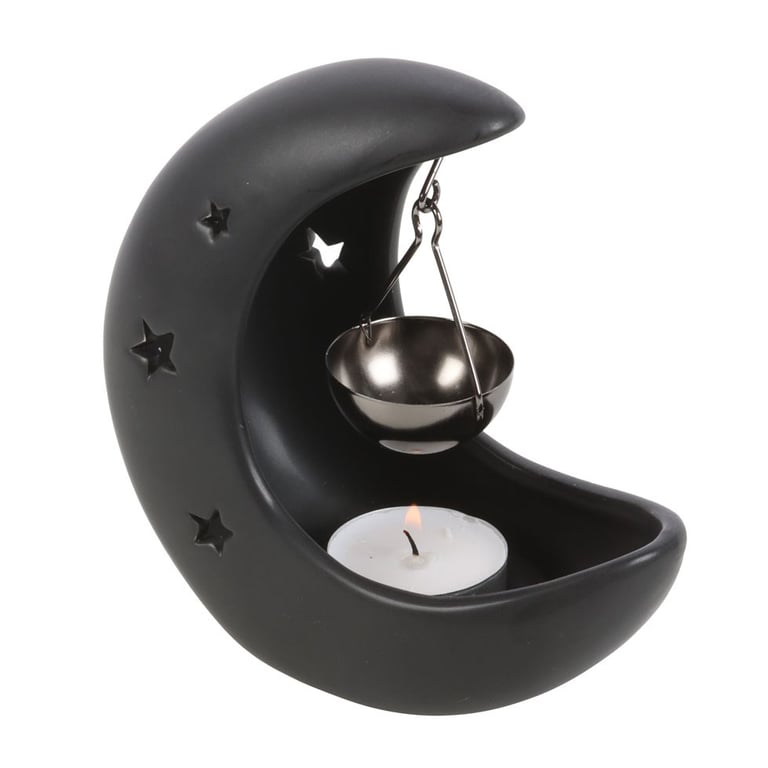 Black Crescent Moon Hanging Oil Burner - Ethereal Home Decor with Mystical Scent Oil Burner