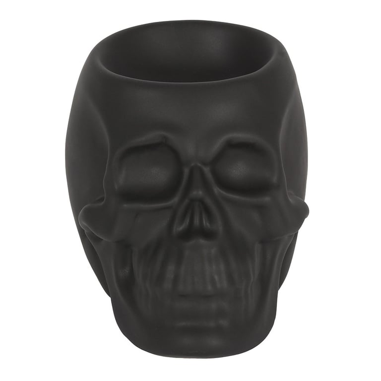 Black Skull Oil Burner - Ceramic Deep Bowl Home Fragrance Burner for Halloween Decor