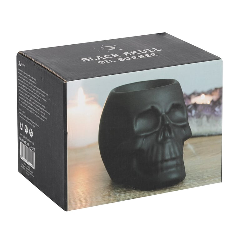 Black Skull Oil Burner - Ceramic Deep Bowl Home Fragrance Burner for Halloween Decor