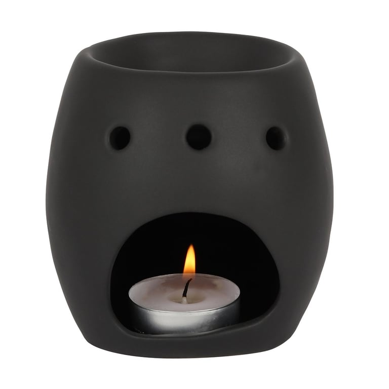 Black Skull Oil Burner - Ceramic Deep Bowl Home Fragrance Burner for Halloween Decor