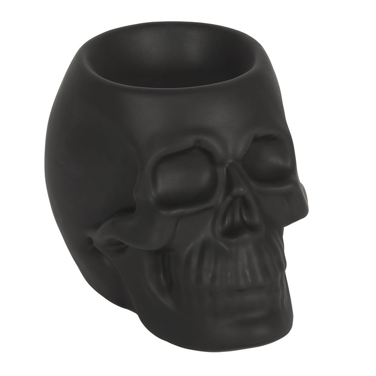 Black Skull Oil Burner - Ceramic Deep Bowl Home Fragrance Burner for Halloween Decor