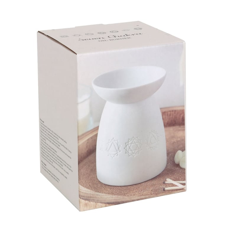 White Ceramic 7 Chakras Oil Burner & Wax Warmer for Home Fragrance